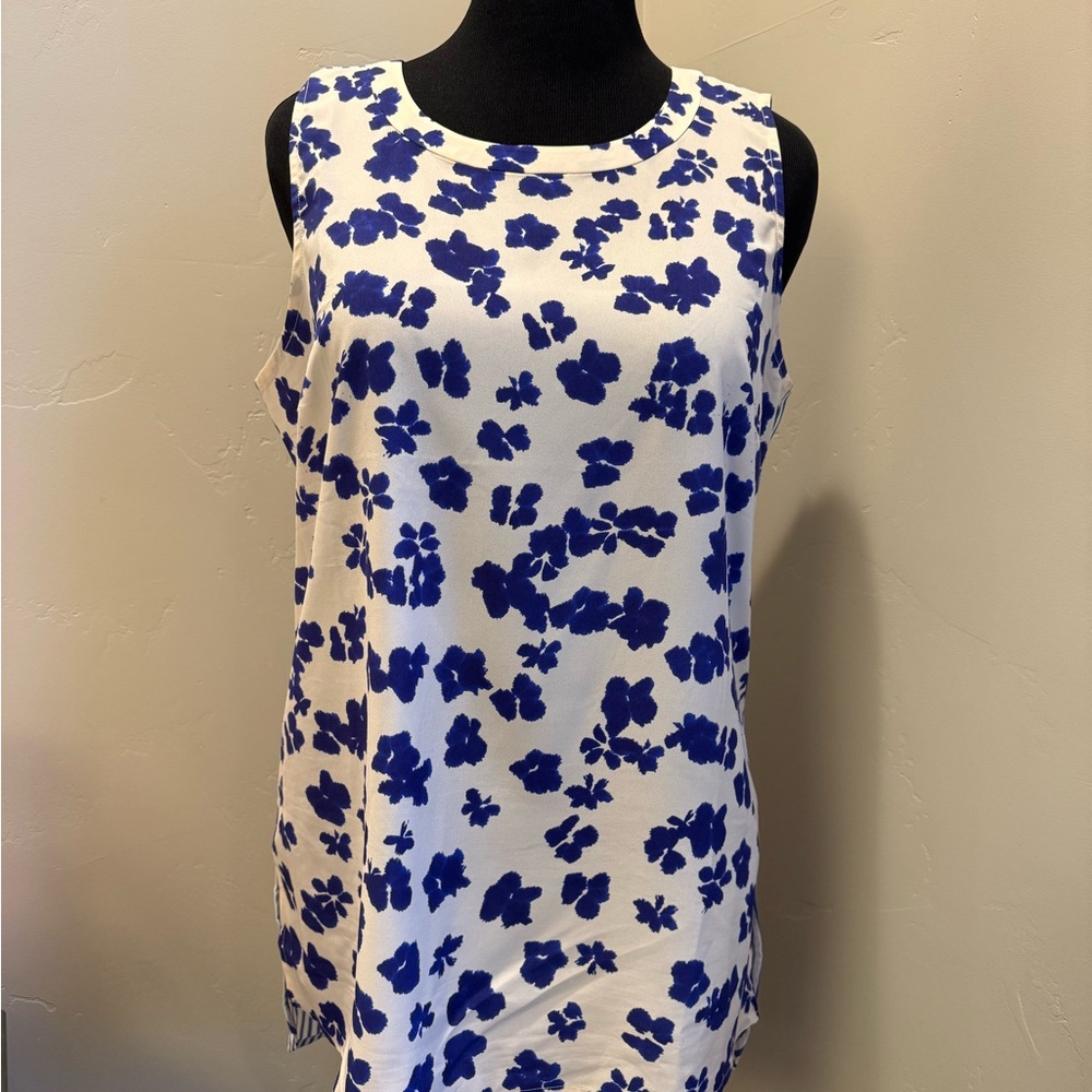 CAbi Blue Floral and Stripe Sleeveless Top